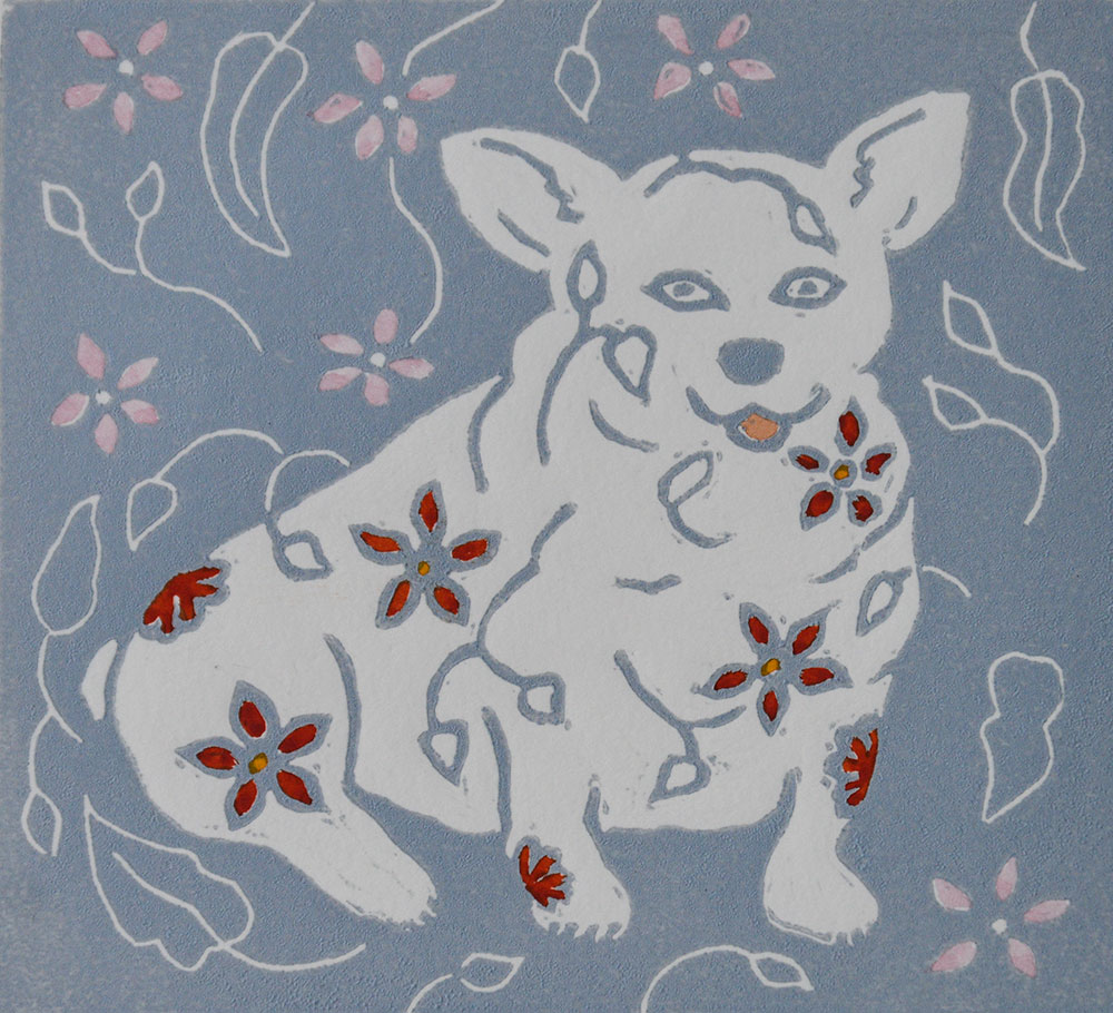 Cute Corgi linoprint