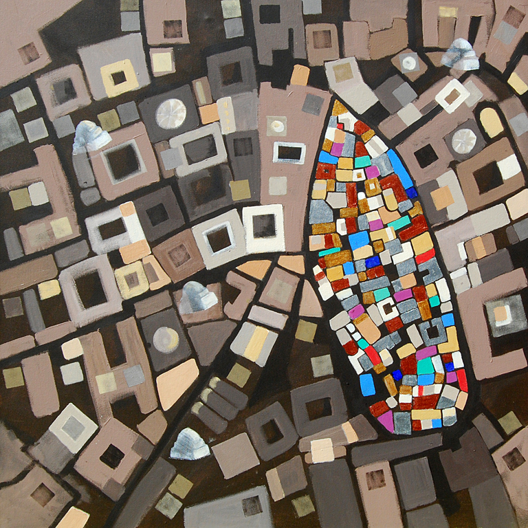 Painting of aerial view of the Medina in Tunis
